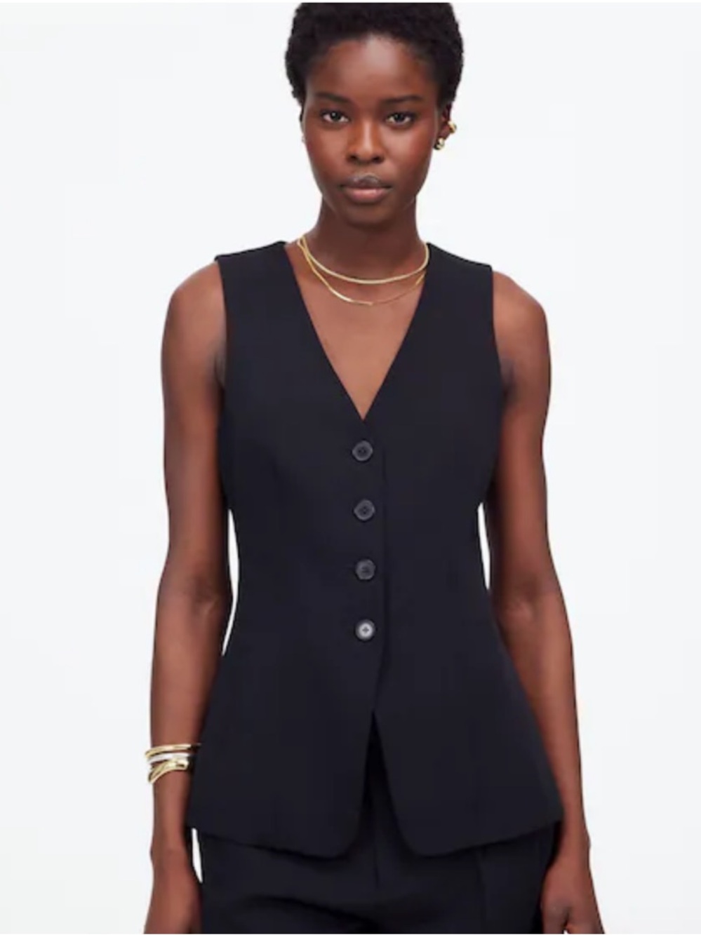 Madewell Sleeveless Black Button-Front Vest